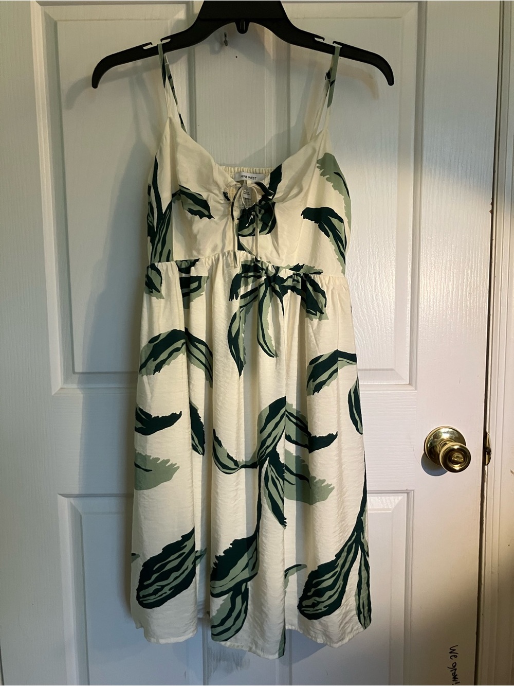 Nine West Cream Midi Dress with Green Leaf Print